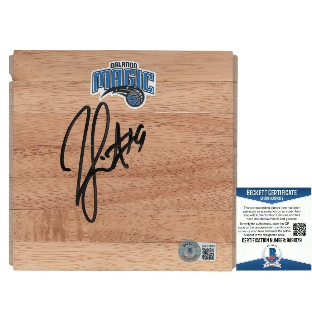 Rashard Lewis Signed Magic Basketball Floor Board Beckett BAS Proof Autographed